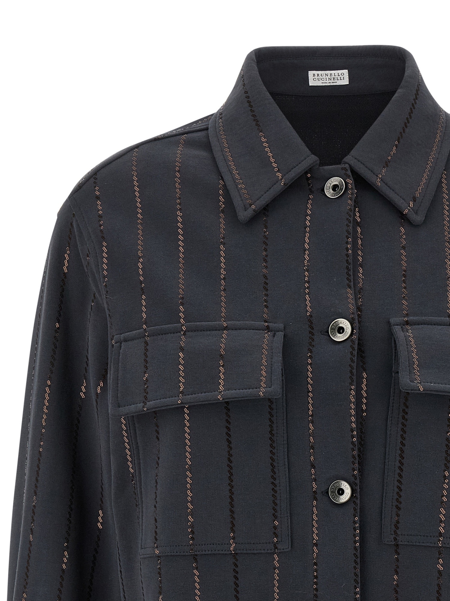 Brunello Cucinelli Knitwear With Chest Pockets And Collared Neck In Blue