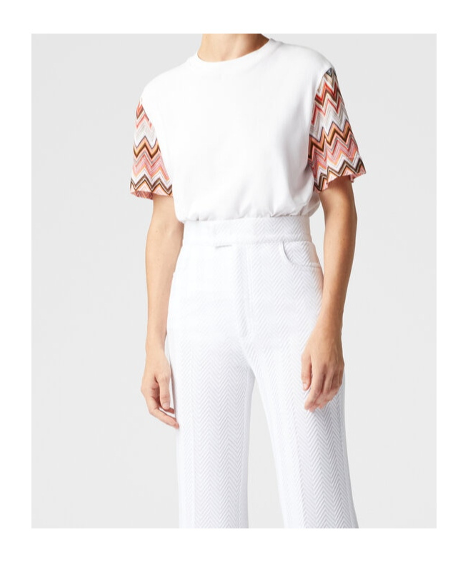 Shop Missoni Contrast-sleeve T-shirt In White