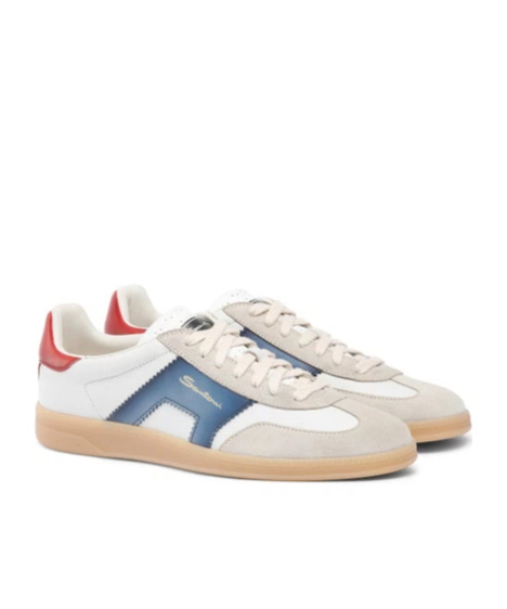 Santoni Low Top Leather Sneakers With Contrast Panel In White