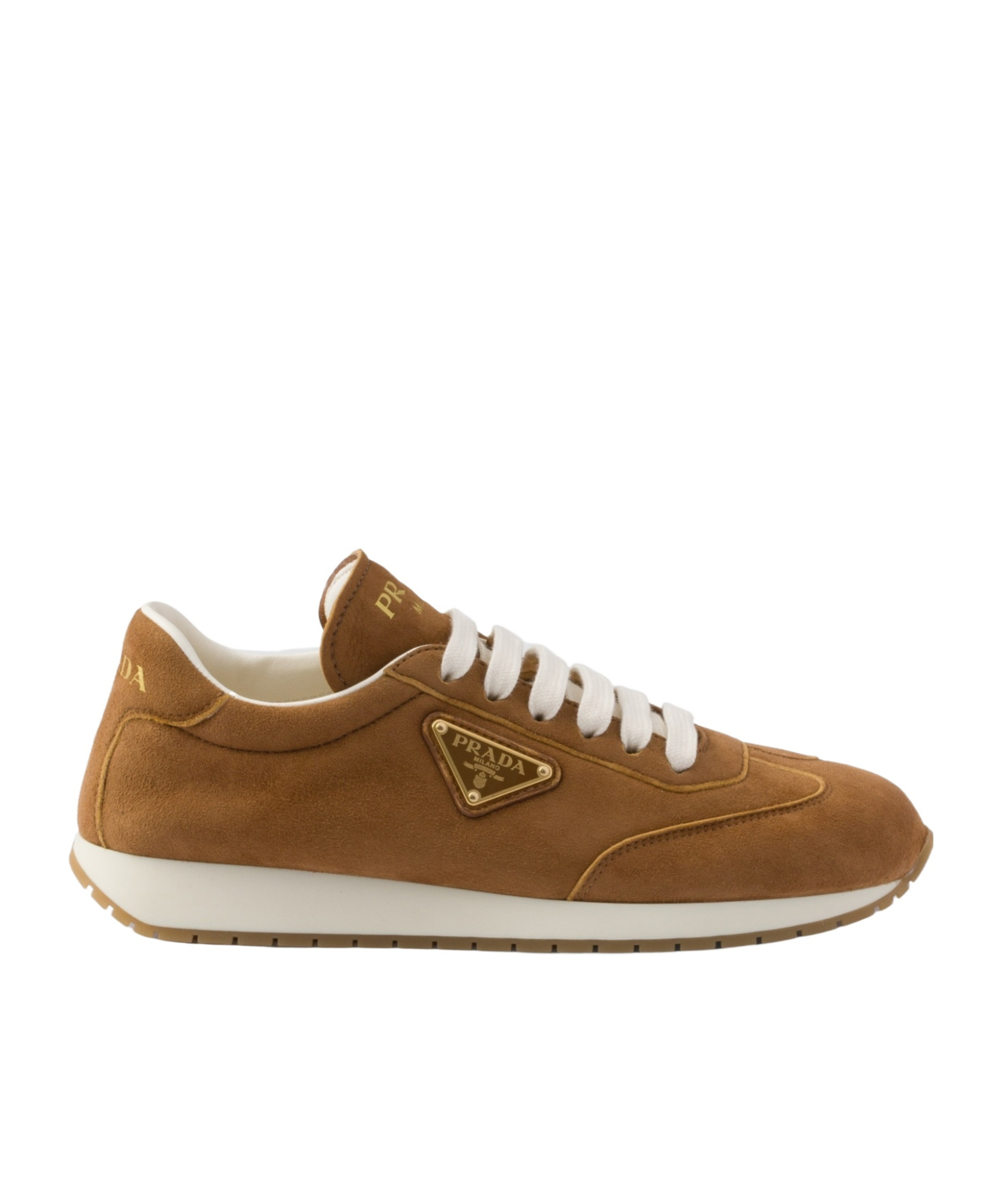 Prada Triangle Logo Suede Sneakers In Brown