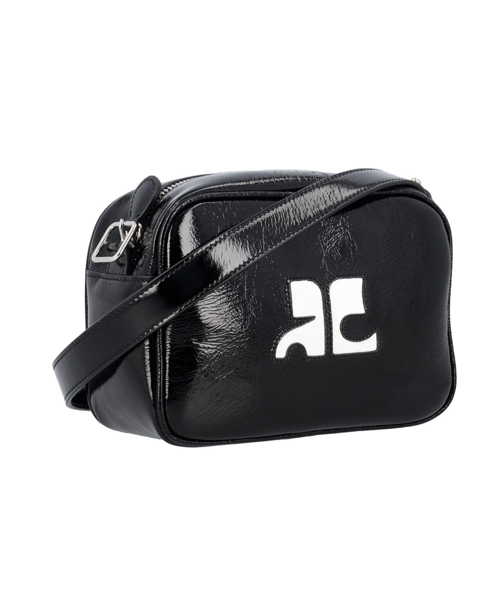 Courrèges Reedition Naplack Logo Patch Mini Shoulder Bag In Black