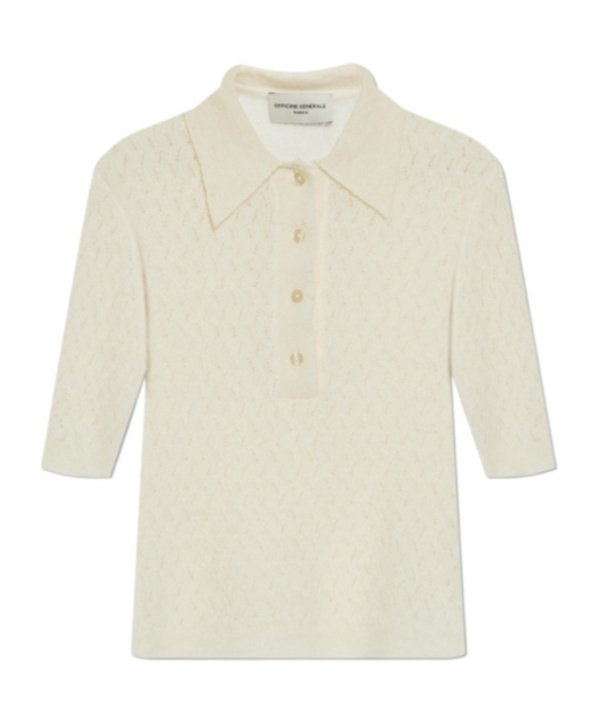 Officine Generale Button-down Knitted Polo Shirt In Neutral