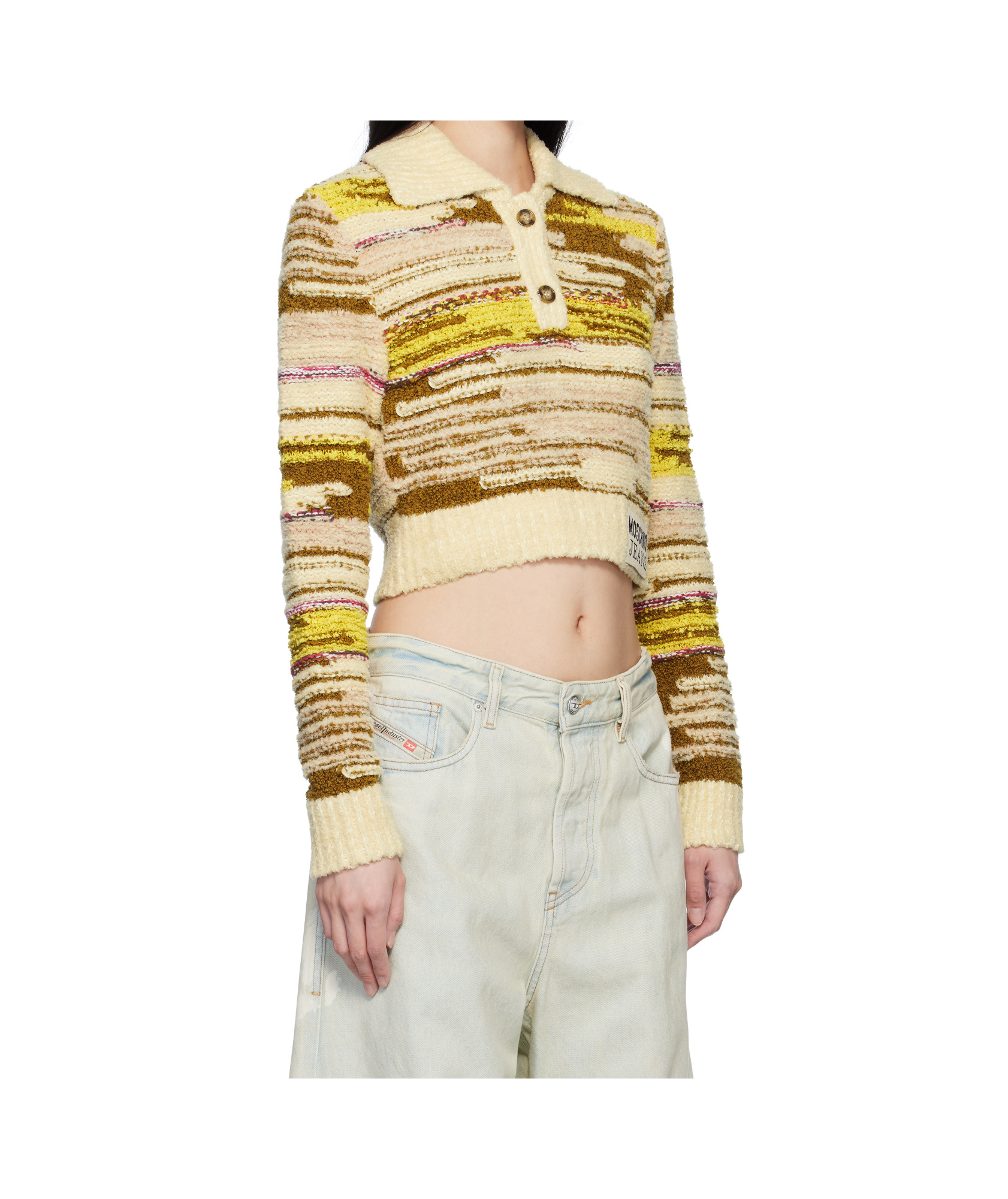 Moschino Multicolor Cropped Cotton Nylon Pullover Polo In Nude