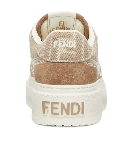 Fendi Match Canvas And Suede Low-top Sneakers In Beige
