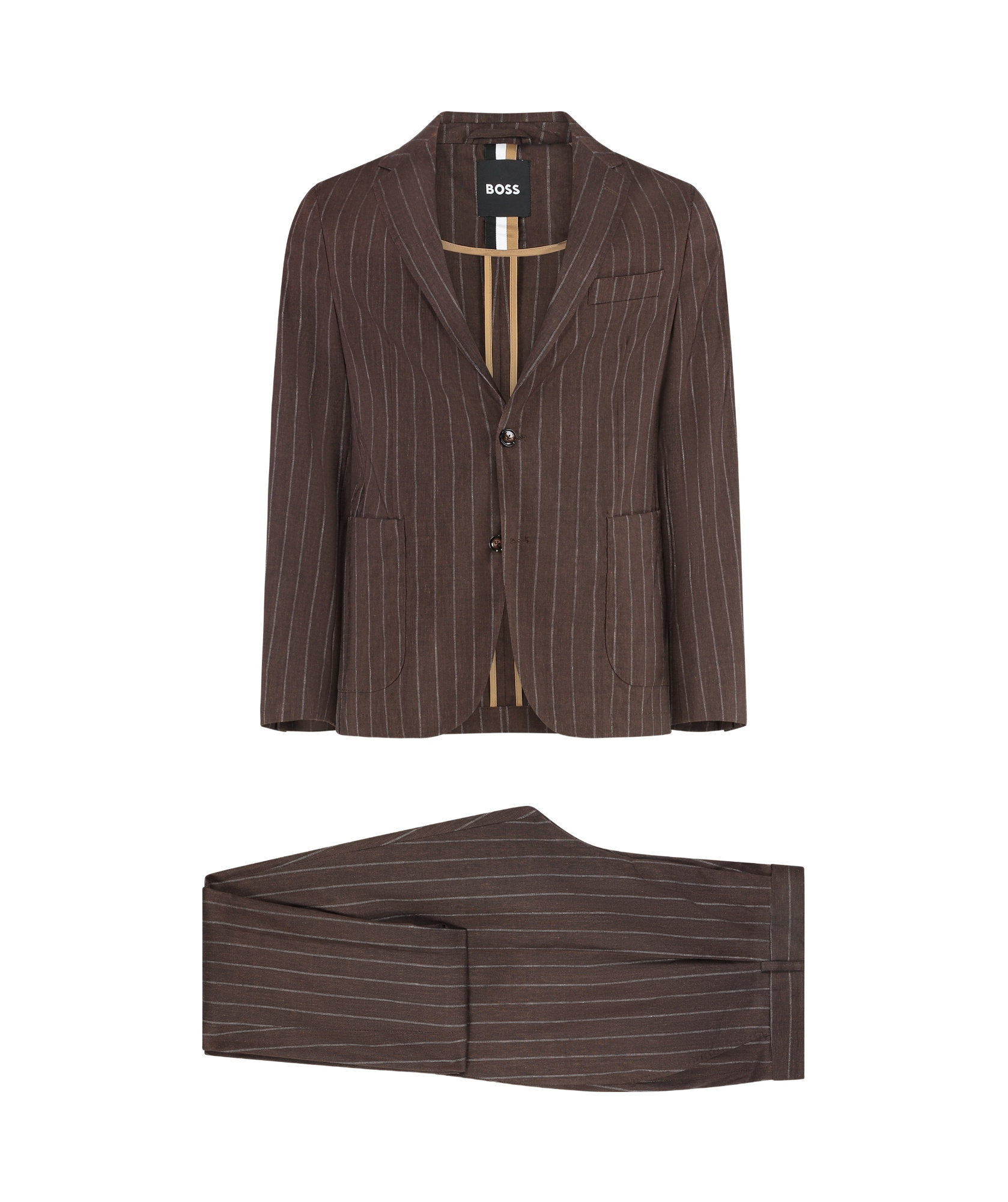 Hugo Boss Boss Hanry Linen Two-pieces Suit In Brown