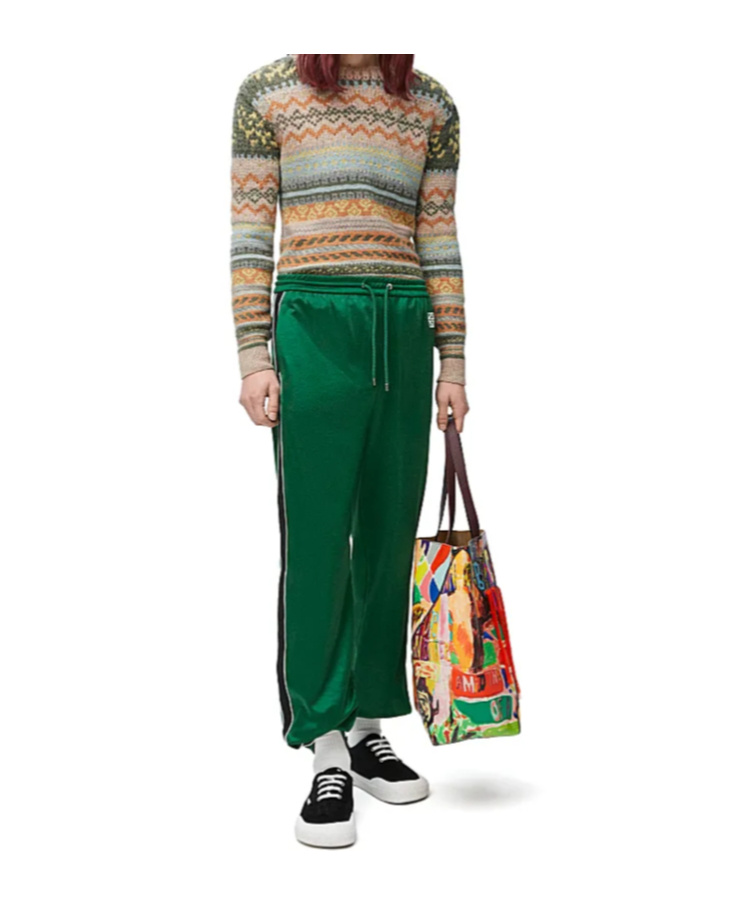 Loewe Dark Green Cotton Pants With Elasticated Waistband In Green