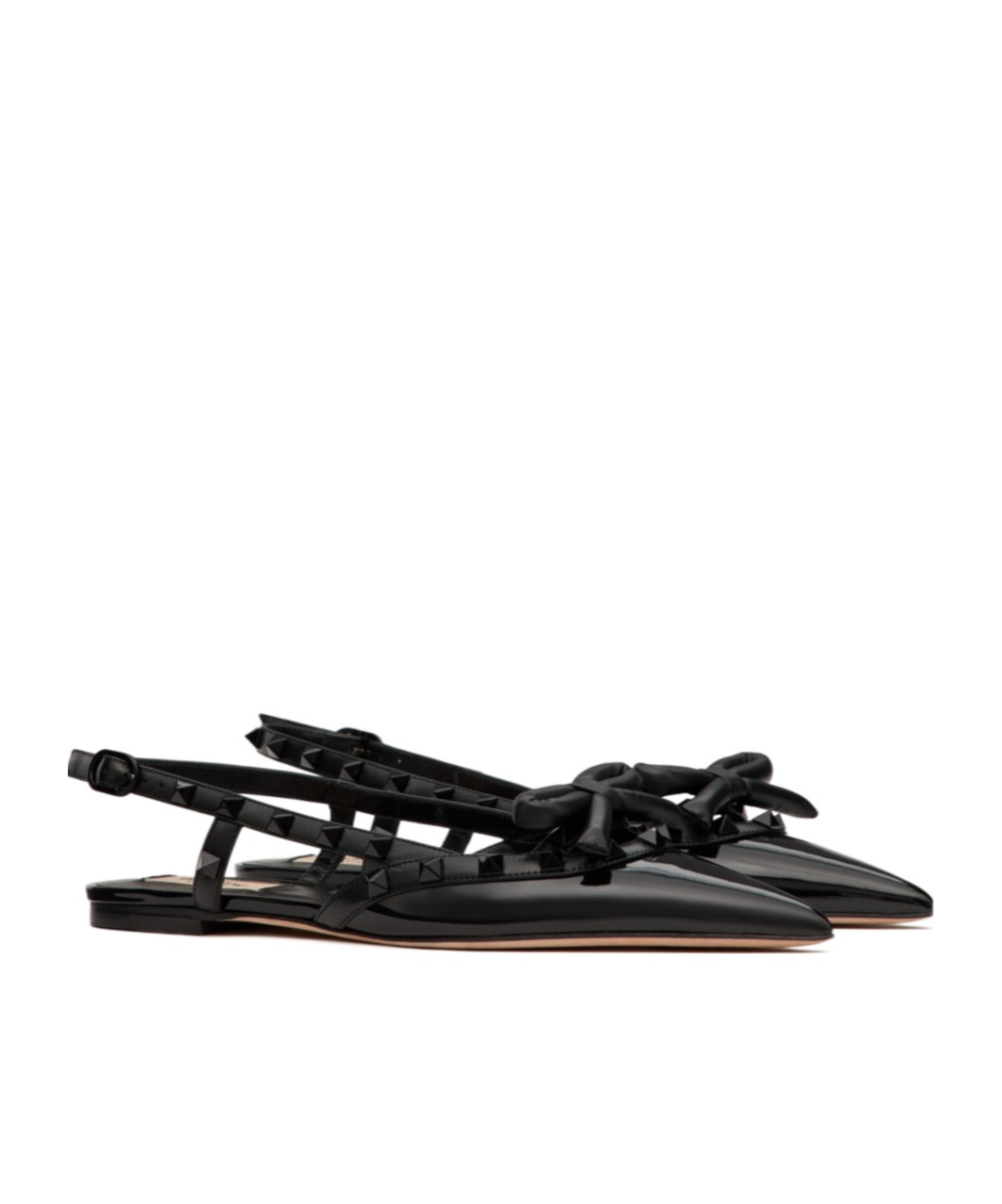 Valentino Rockstud Bow Slingback Ballerina In Patent Leather With Tone-on-tone Studs In Black