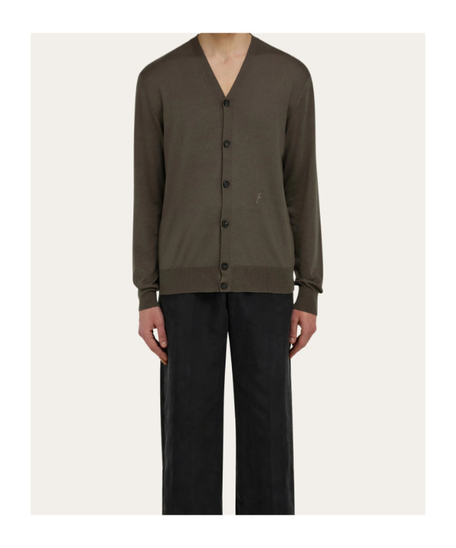 Ferragamo Silk Blend Cardigan In Brown