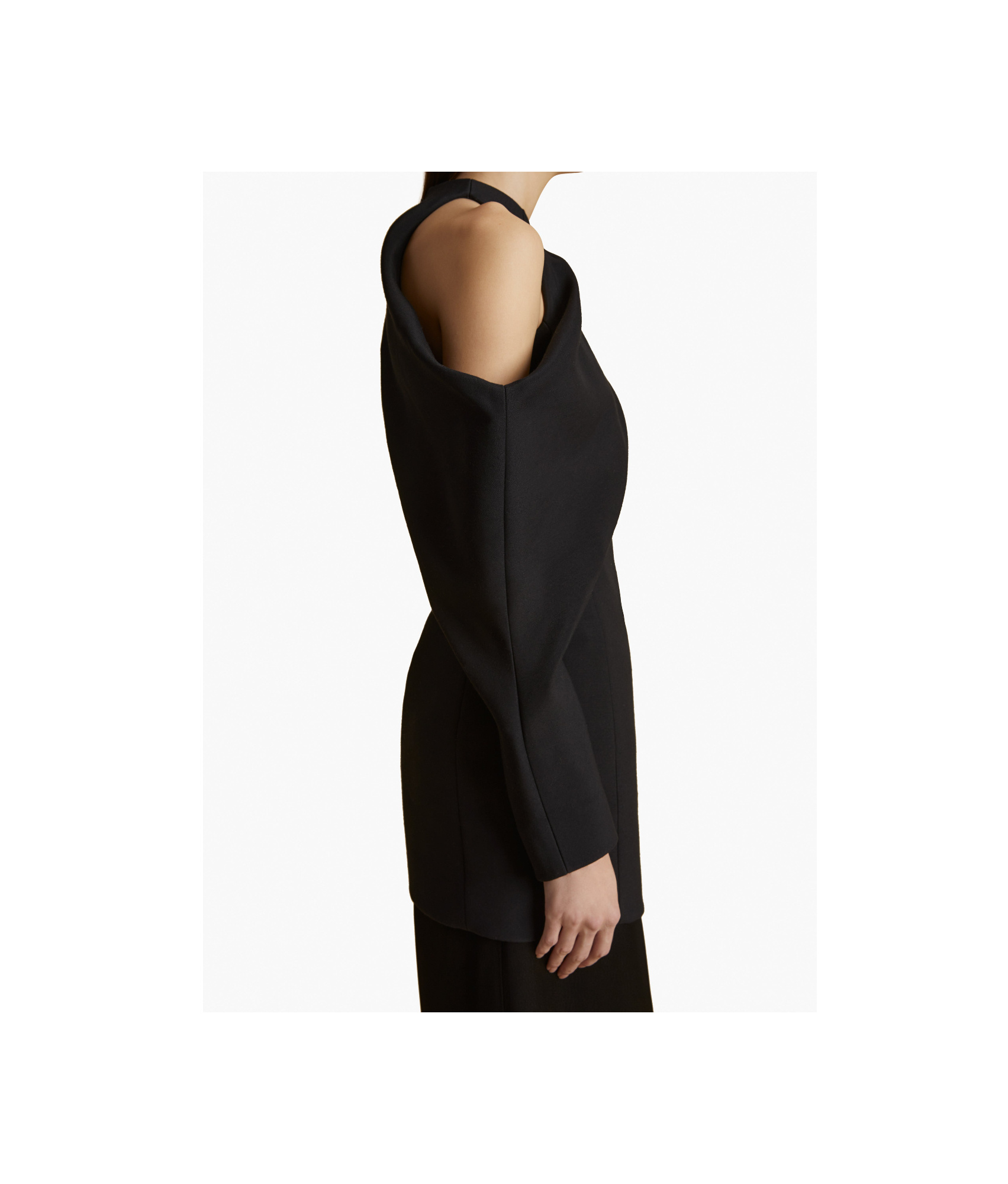 Khaite Tristan Draped Cold-shoulder Long-sleeve Top In Black