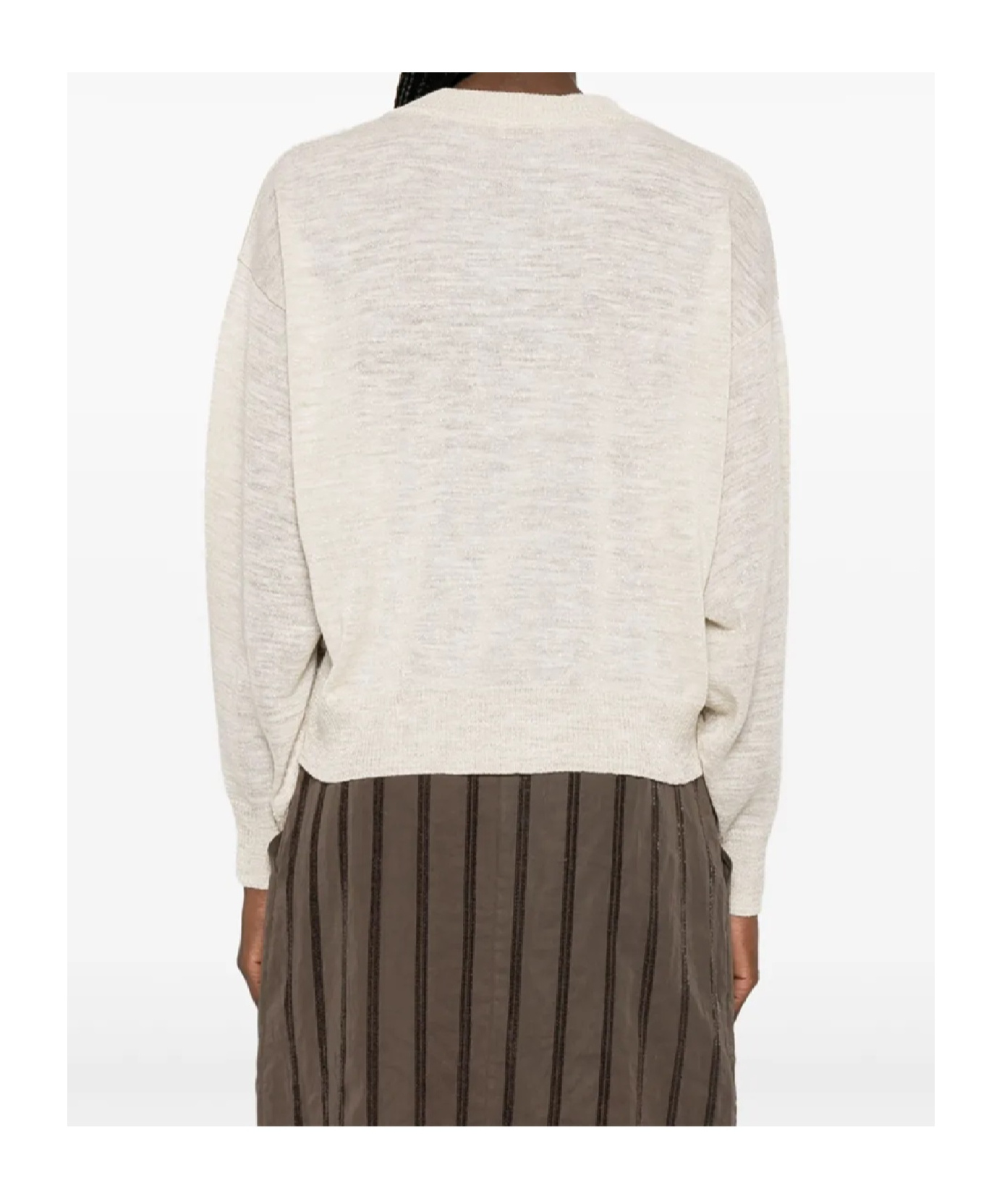 Brunello Cucinelli Soft Heathered V-neck Sweater With Subtle Pocket Detail In White