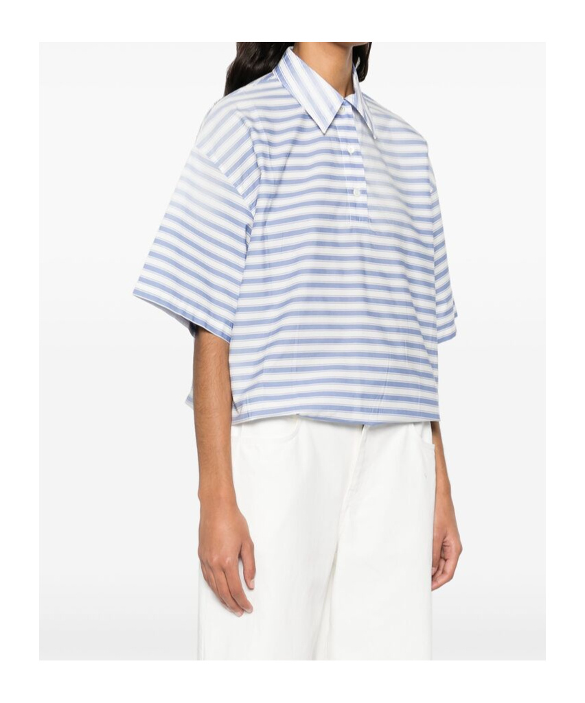 Prada Striped Old Poplin Polo Shirt In Blue