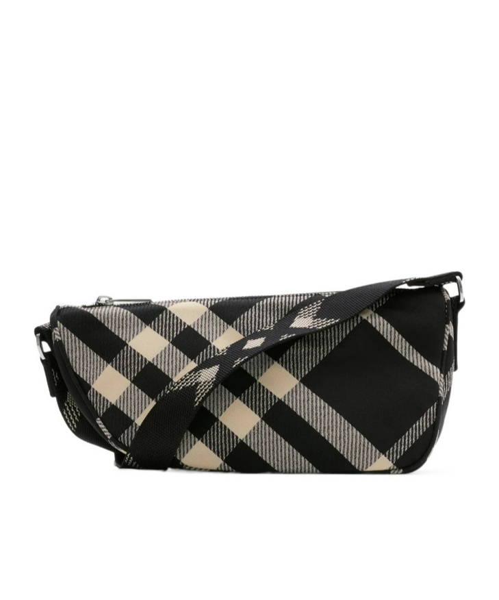 Burberry Small Shield Checked Messenger Bag In Black