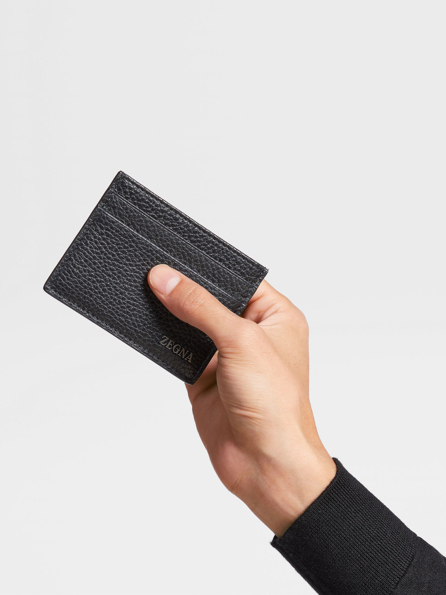 Zegna Logo Plaque Simple Card Case In Black