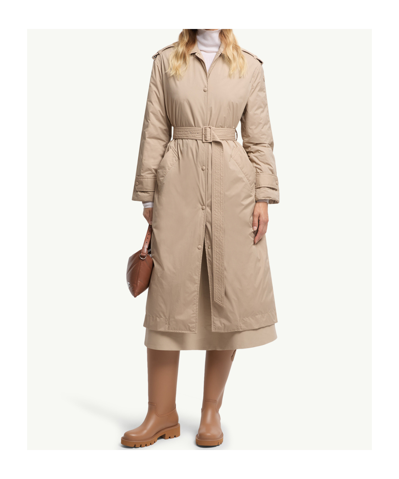 Moncler Yevre Down Trench Coat In Neutral