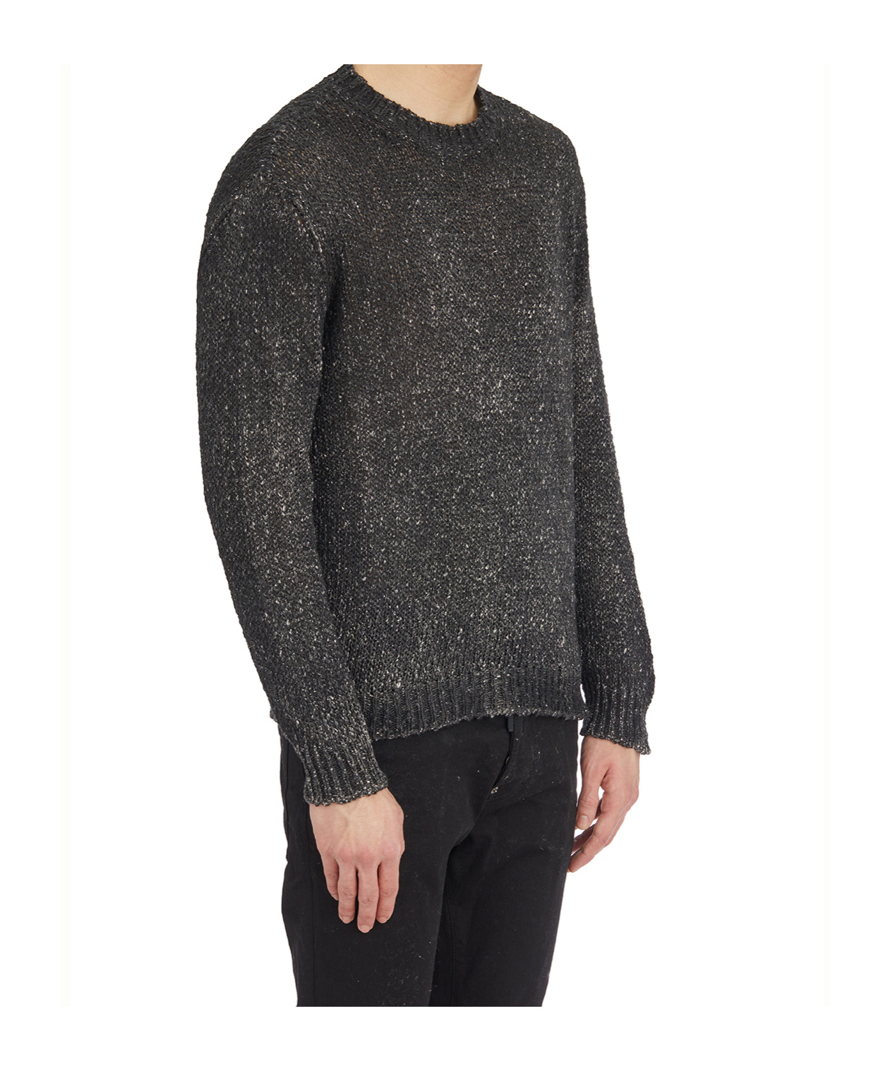 Avant Toi Crew Neck Sweater In Cotton And Linen In Black