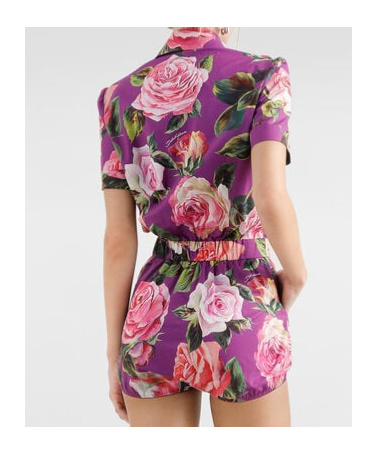 Dolce & Gabbana Cotton Playsuit With Rose Print In Multicolor