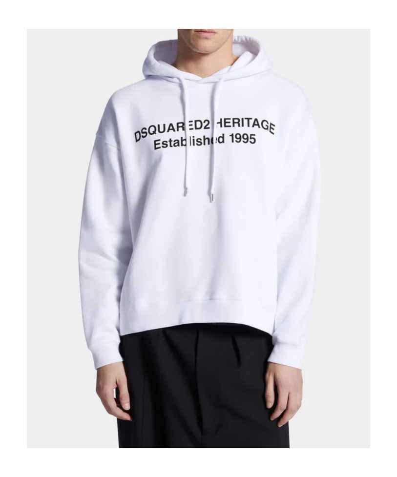 Dsquared2 Relax Fit Heritage Drawstring Hoodie In White