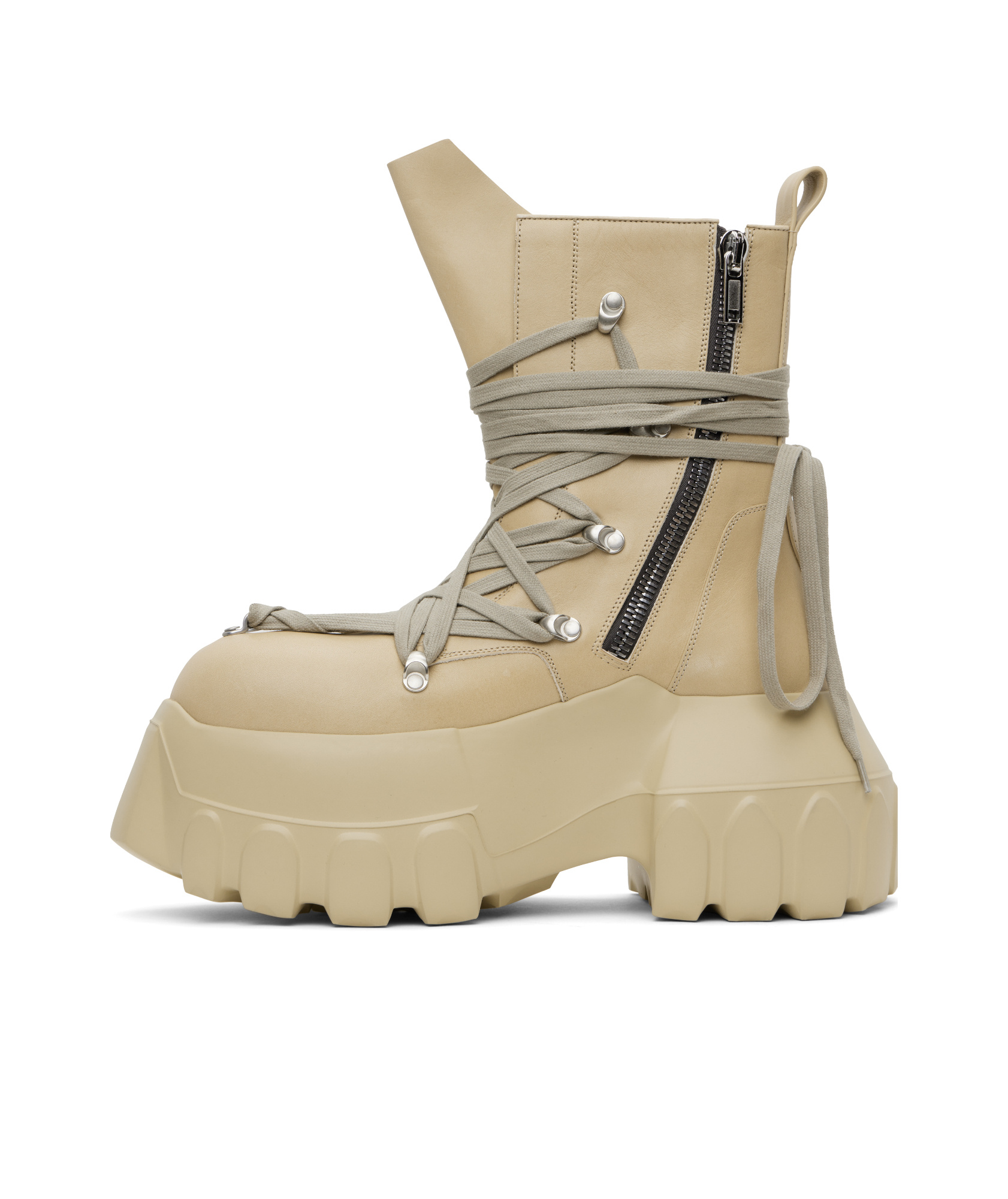 Rick Owens Beige Hollywood Megalace Mega Tractor Boots In Beige