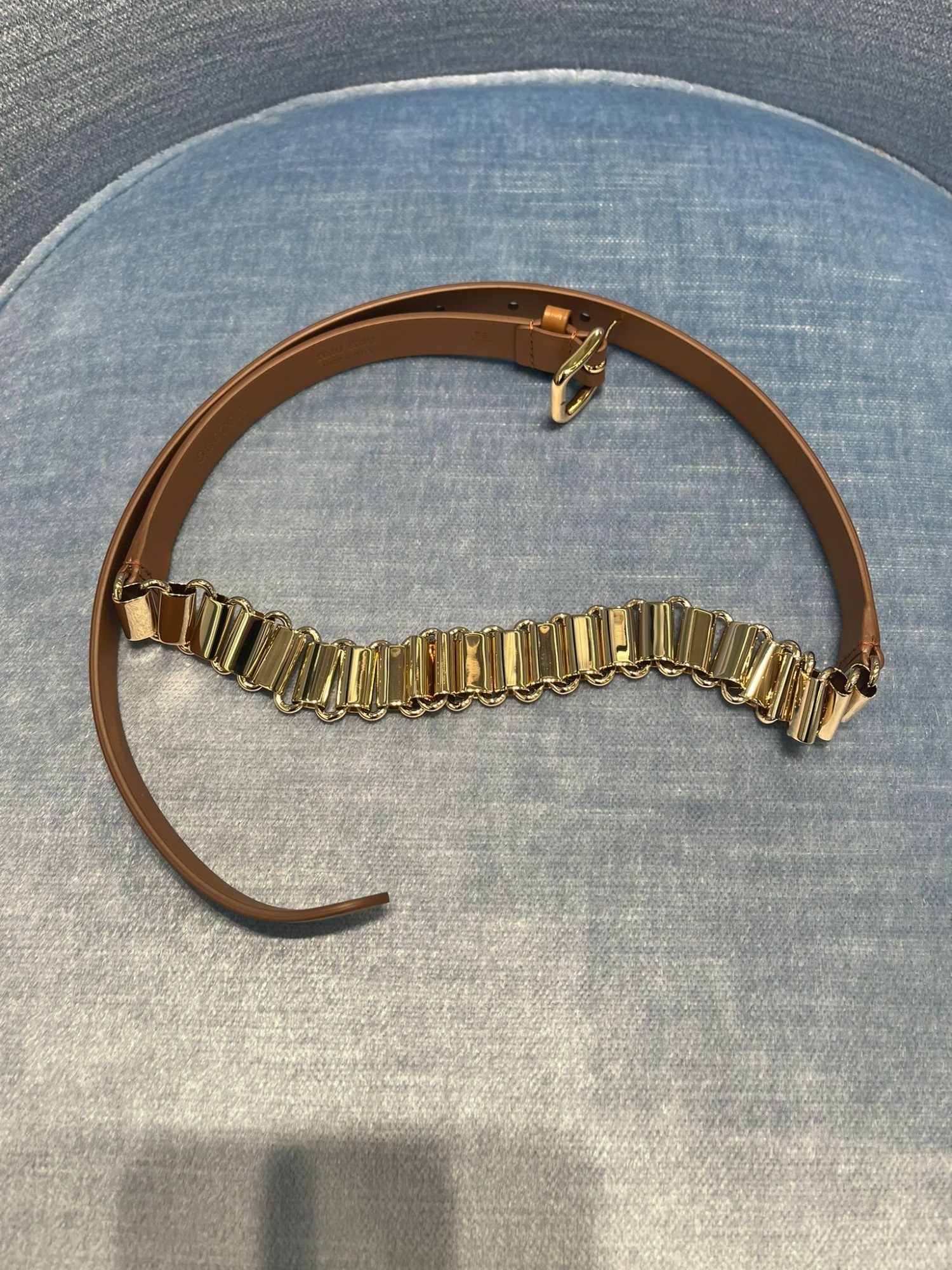 Miu Miu Leather And Metal Belt In Gold