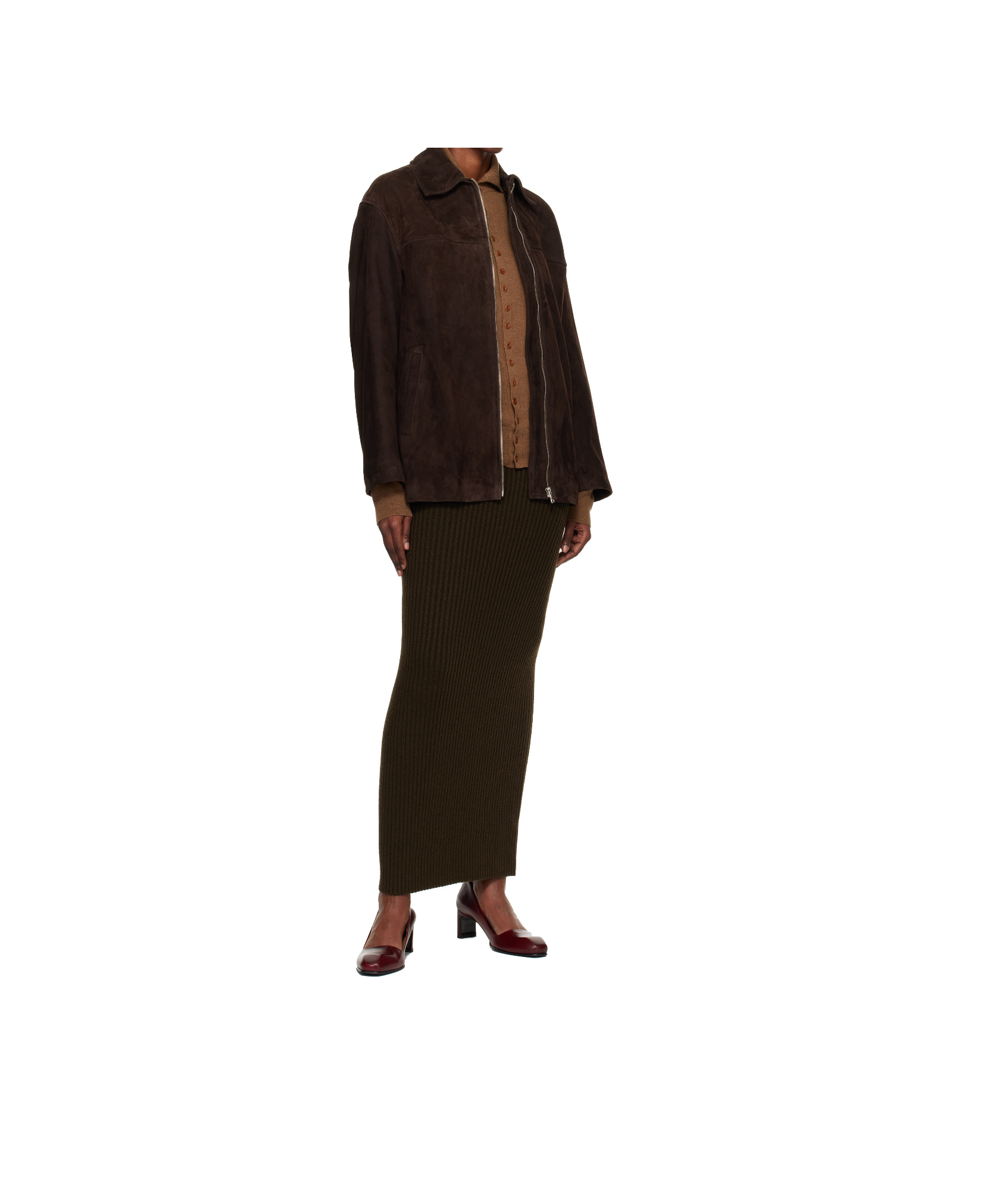 Nour Hammour Long-sleeved Suede Jacket In Brown