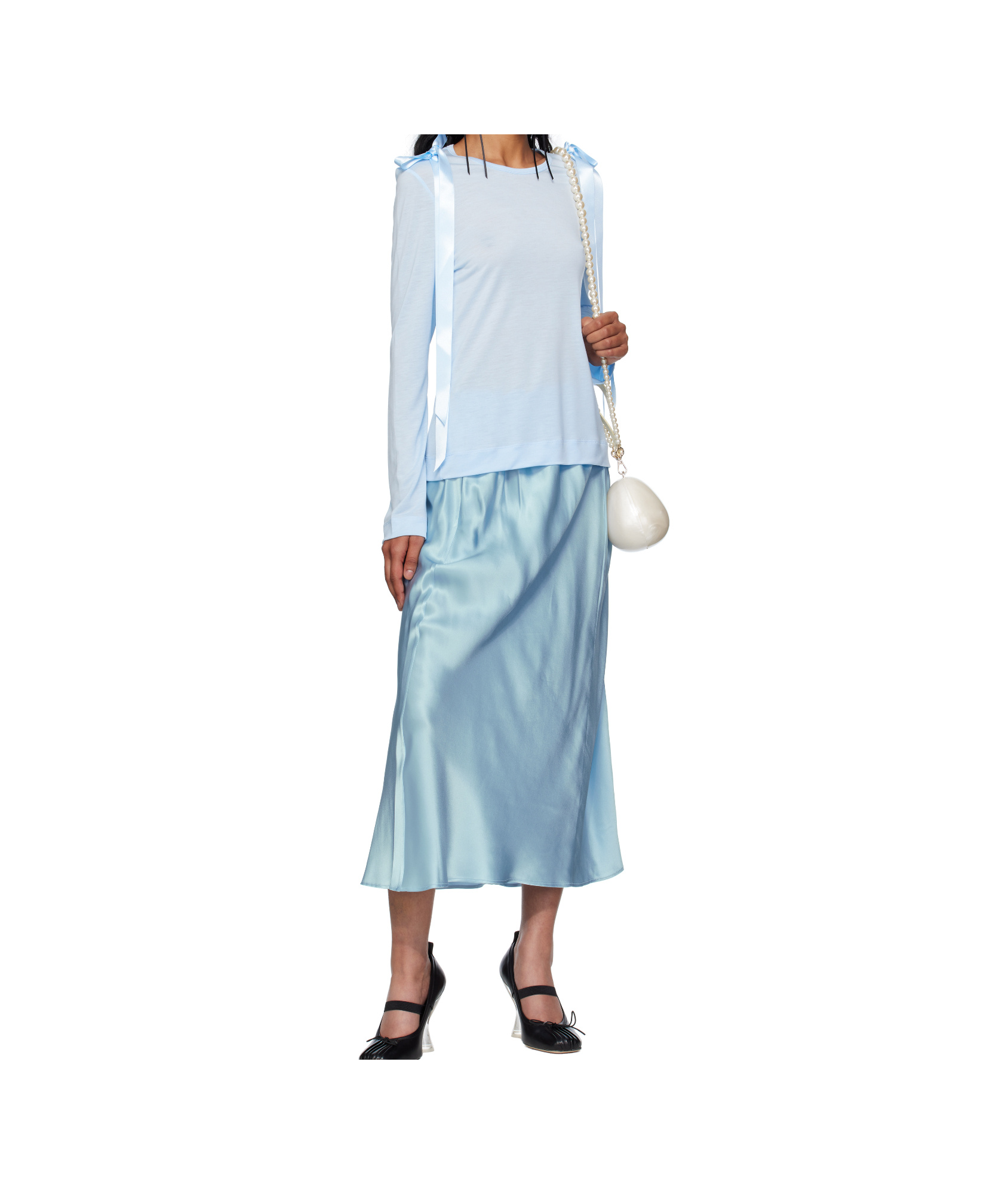 Simone Rocha Bow Ribbon Tail Long Sleeve T-shirt In Blue