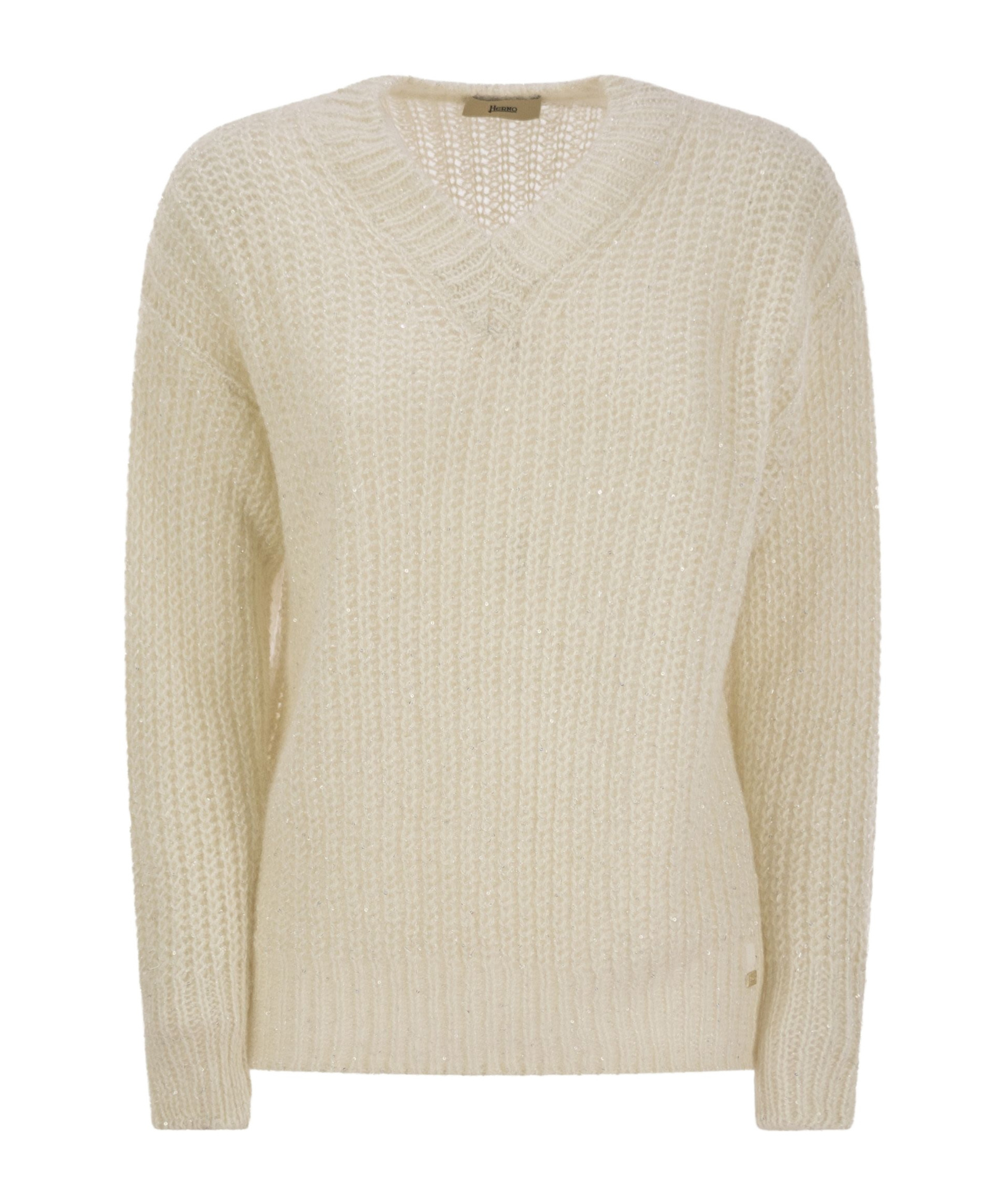 Herno V-neck Long-sleeved Sweater In White
