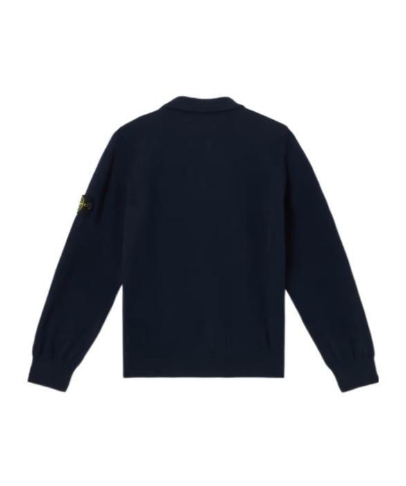 Stone Island Long-sleeve Polo Shirt With Ribbed Details In Blue
