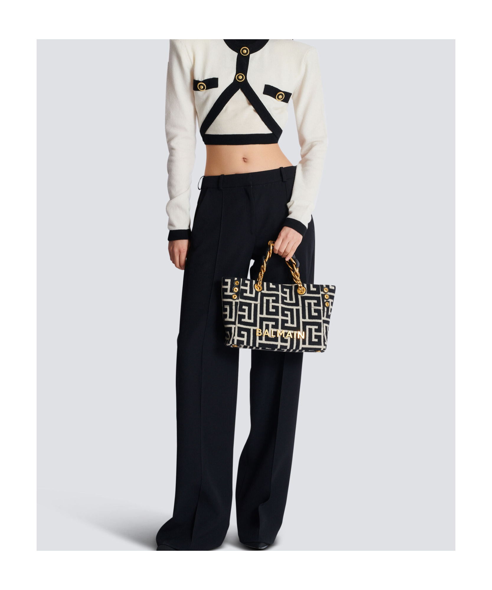 Balmain 1945 Soft Pb-monogrammed Jacquard Canvas Tote Bag In Black