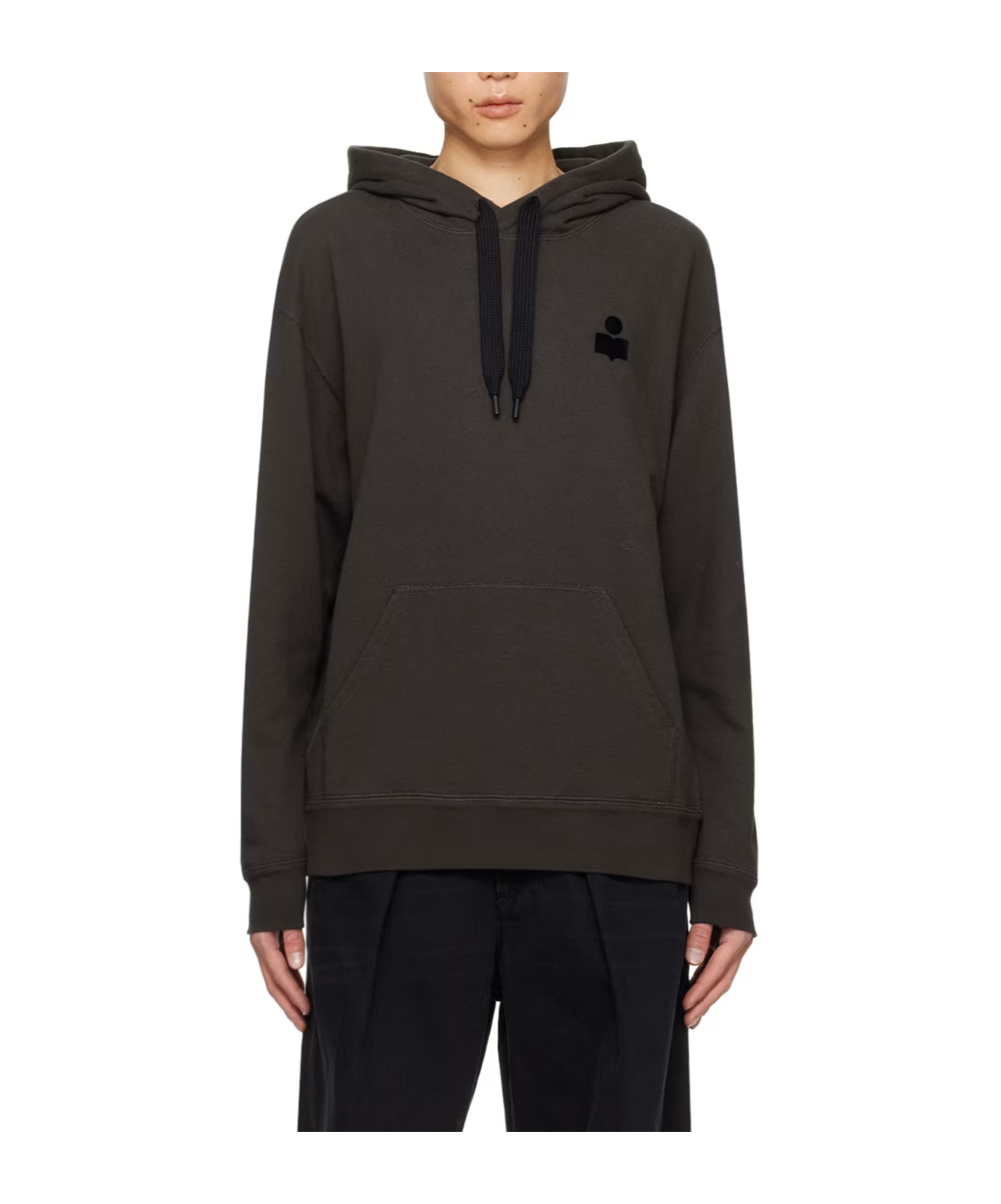 Isabel Marant Flocked-logo Drawstring Hoodie In Black