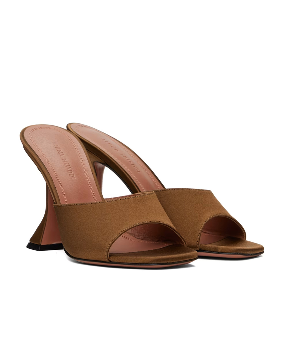 Amina Muaddi Brown Lupita Slipper Heeled Sandals In Brown