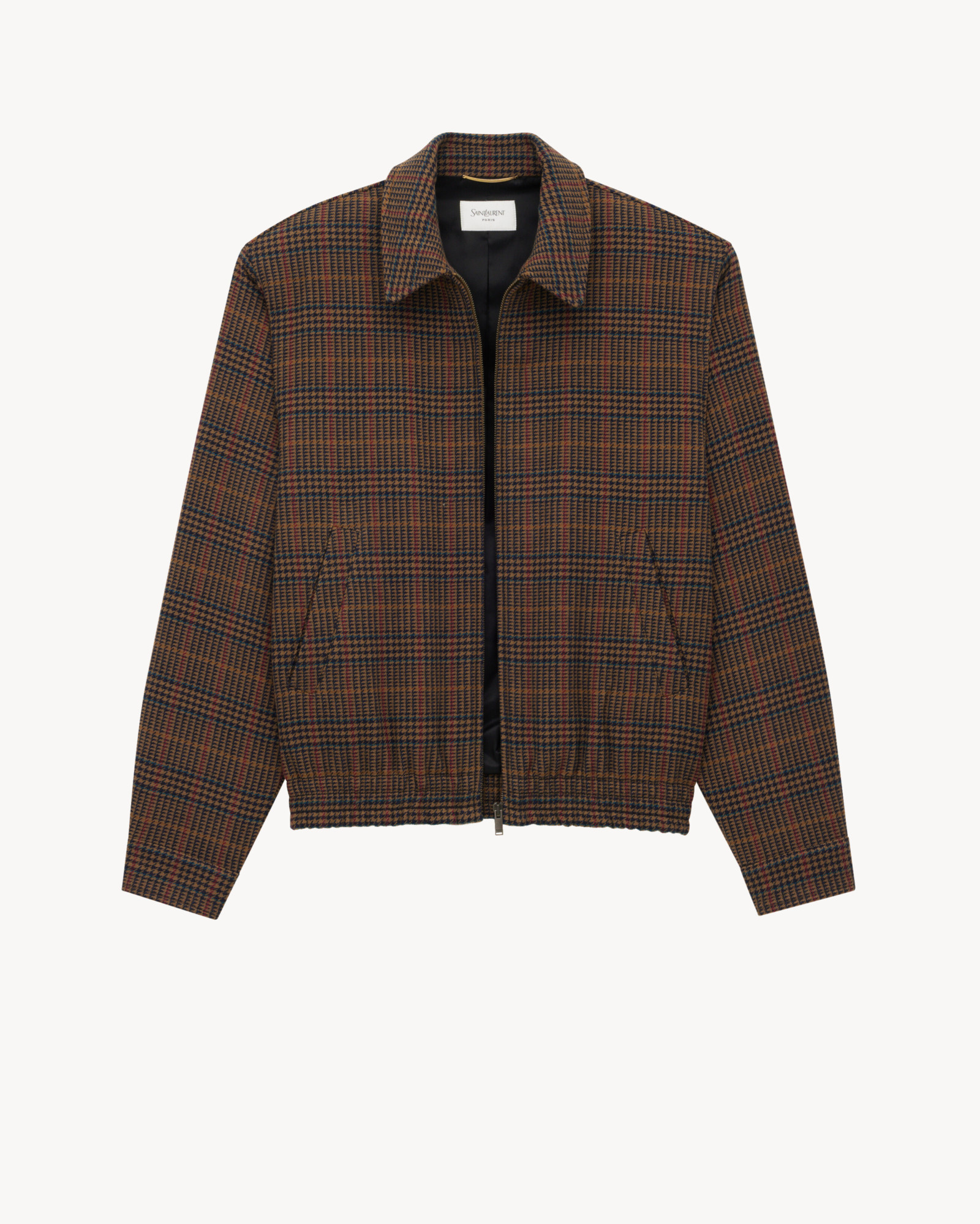 Saint Laurent Jacket In Wool Check In Brown
