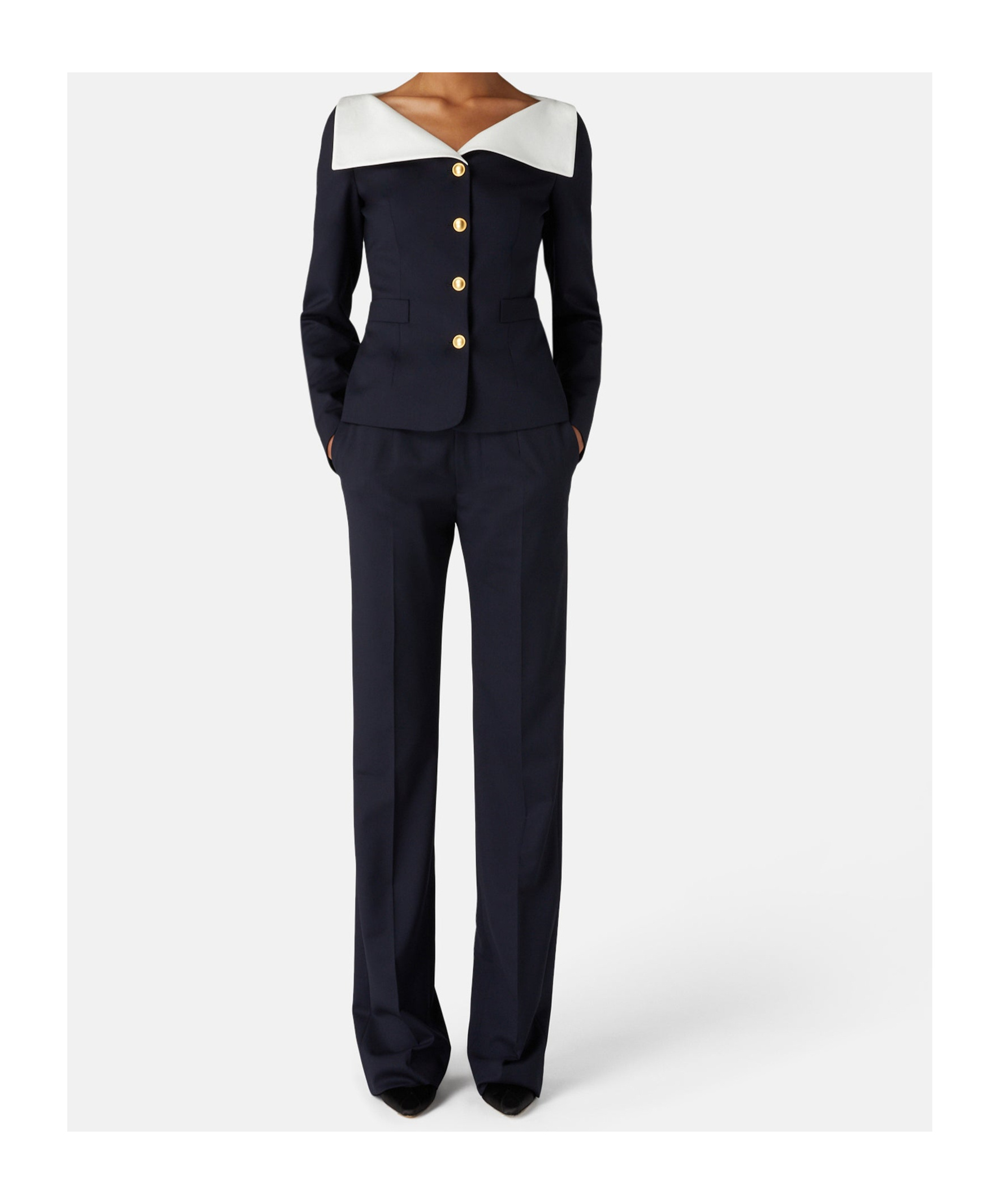 Alessandra Rich Wool Blazer With Contrasting Collar And Gold Buttons In Black