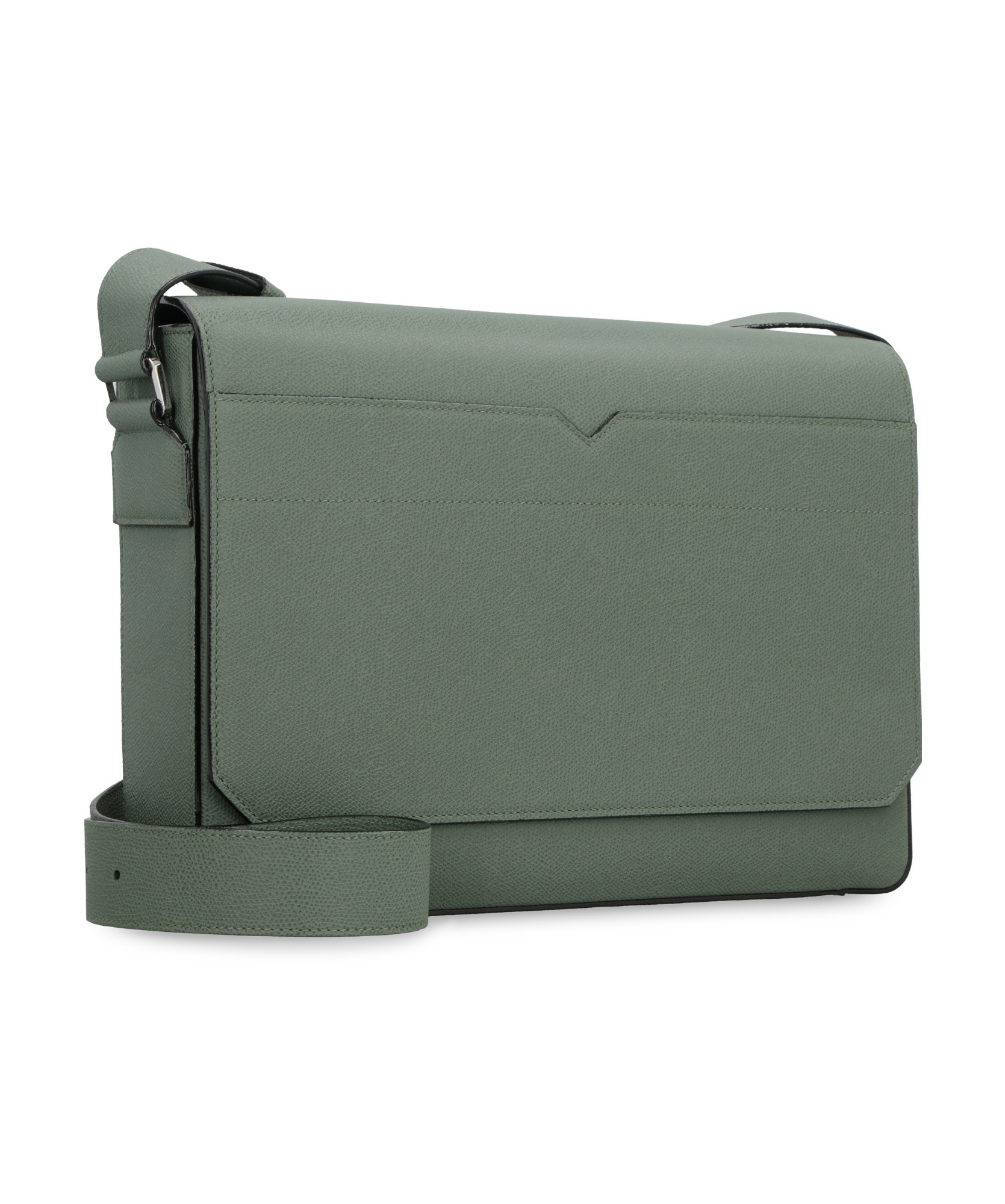 Shop Valextra V-line Foldover-top Messenger Bag In Gray