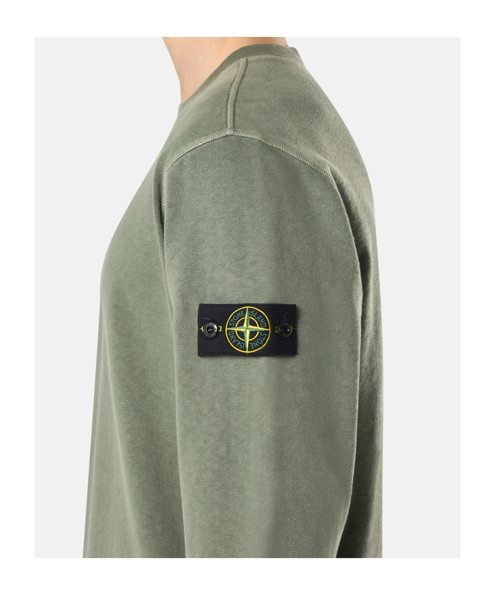 Stone Island Green Crewneck Sweatshirt With Logo Patch On The Sleeve In Cotton Man In Green