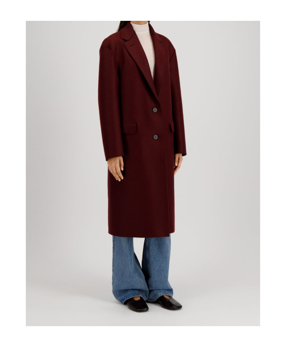 Harris Wharf London Chester Button-fastening Wool Coat In Burgundy