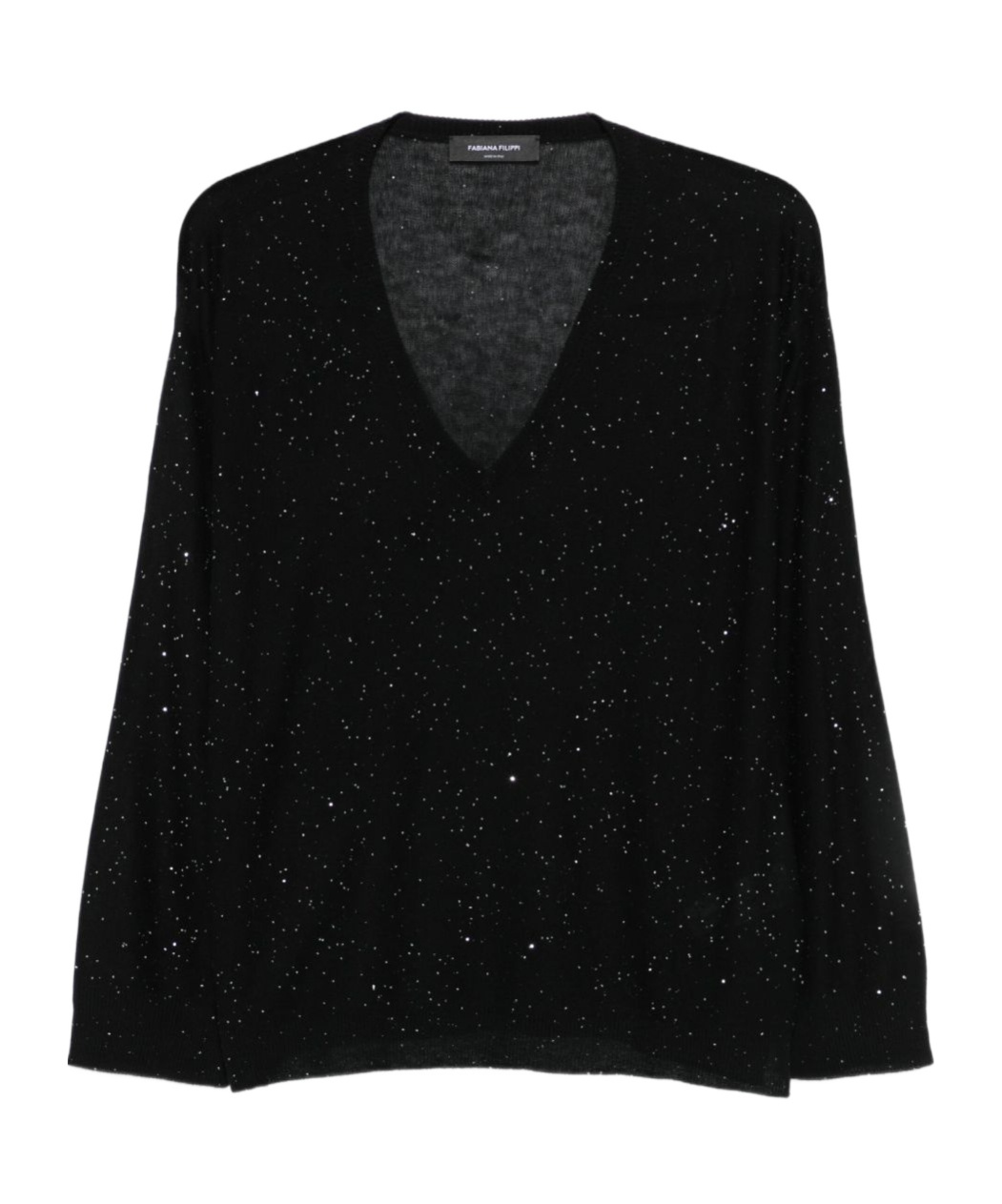 Fabiana Filippi V-neck Wool Sweater Sparkling Detail In Black
