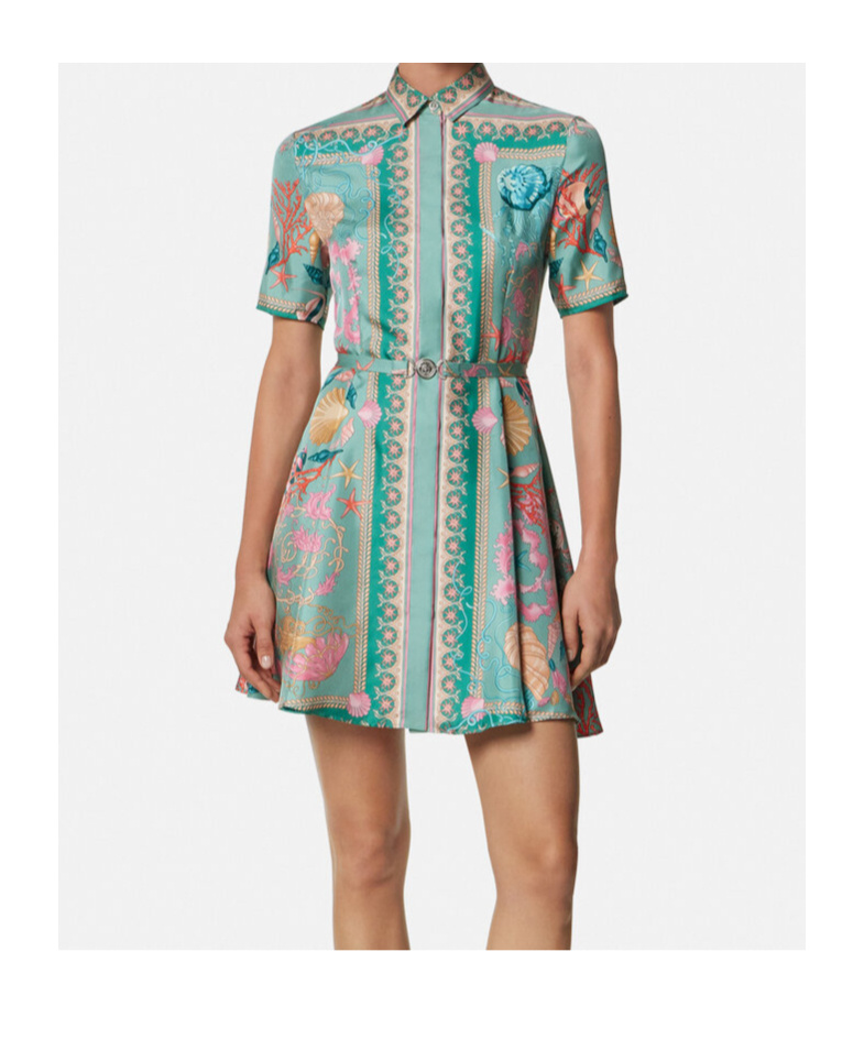 Versace La Vacanza Barocco-printed Silk Mini Shirt Dress
