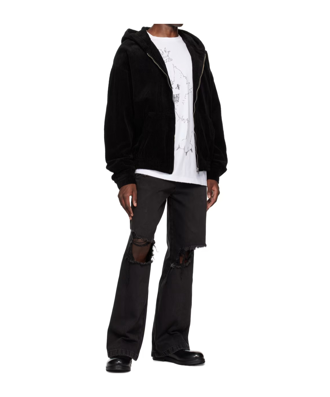 We11 Done Zippered Hooded Sweatshirt In Black