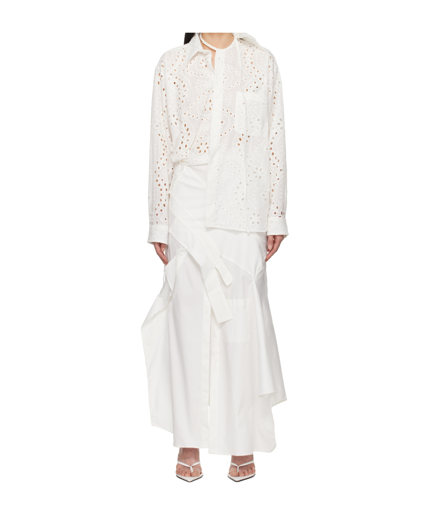 Ottolinger White Deconstructed Shirting Midi Dress In White