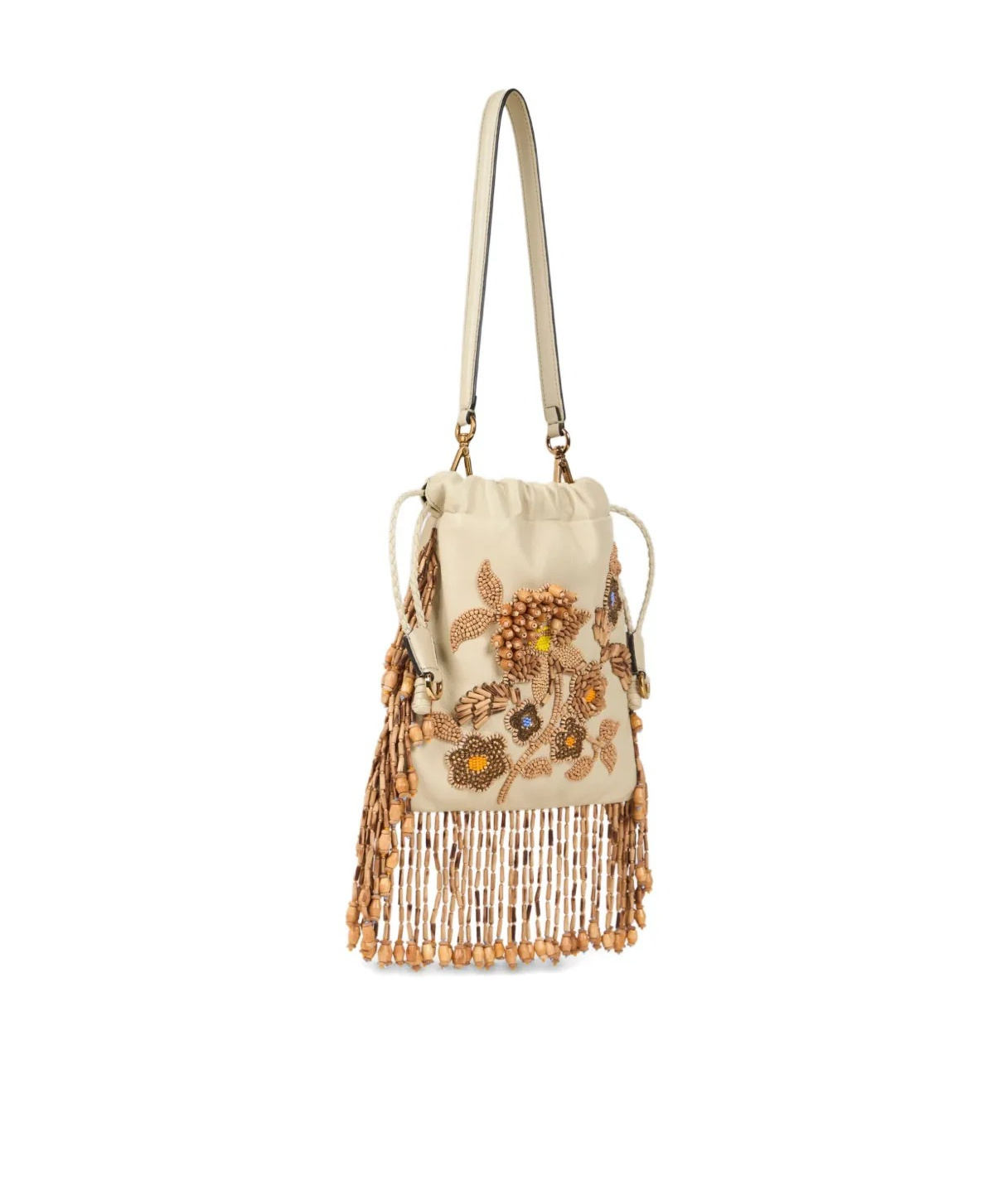 Etro Small Leather Kalispera Bag With Beads And Fringing In Pattern