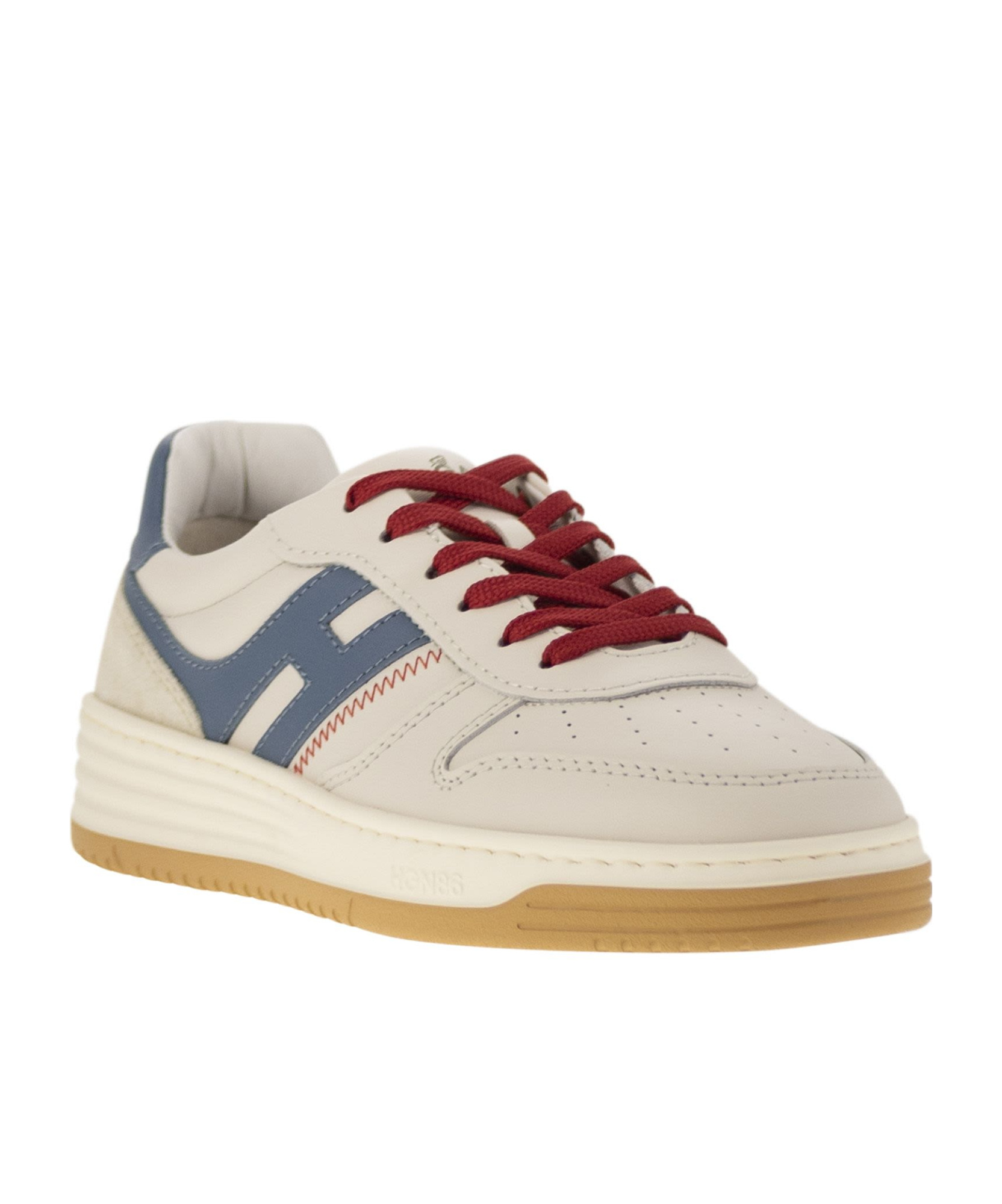 Hogan Light Blue Smooth Leather And Ivory Suede H630 Sneakers In Nude