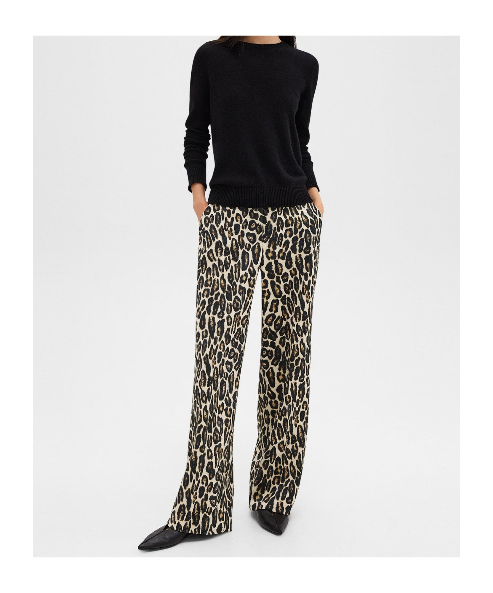 THEORY THEORY STRETCH LEOPARD RELAXED STRAIGHT PANTS 