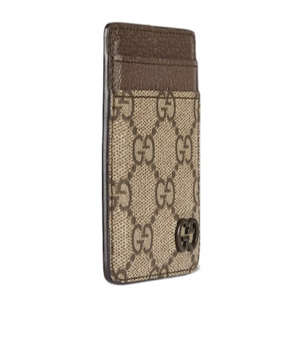 Gucci Two-color Magnetic Buckle Card Holder In Brown