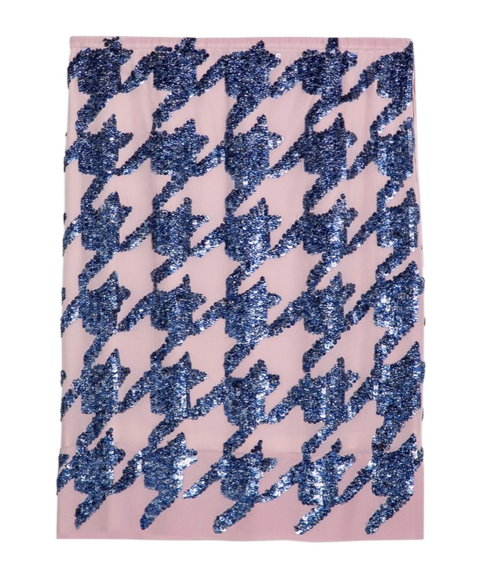 Dries Van Noten Sequin Silk Skirt Houndstooth Pattern In Blue