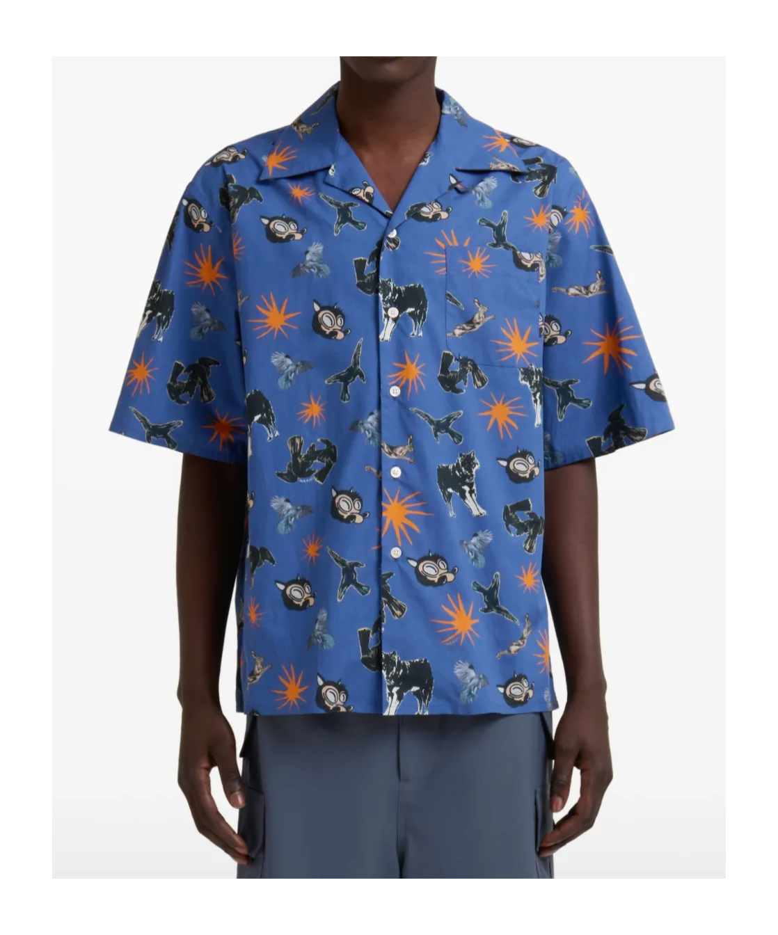Marni Short Sleeve Shirt Graphic Print In Blue