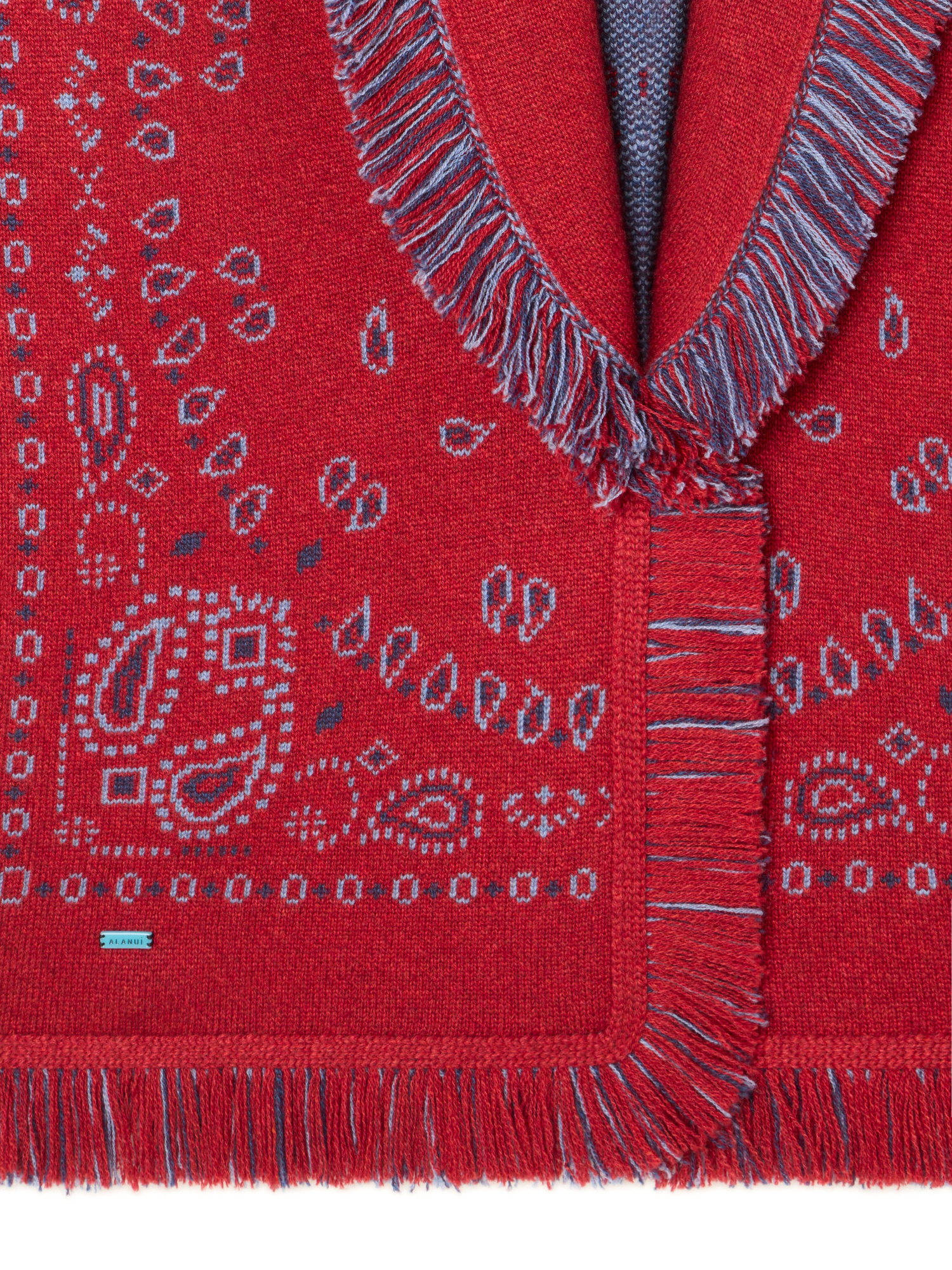 Alanui Bandana-jacquard Fringe Cardigan In Red