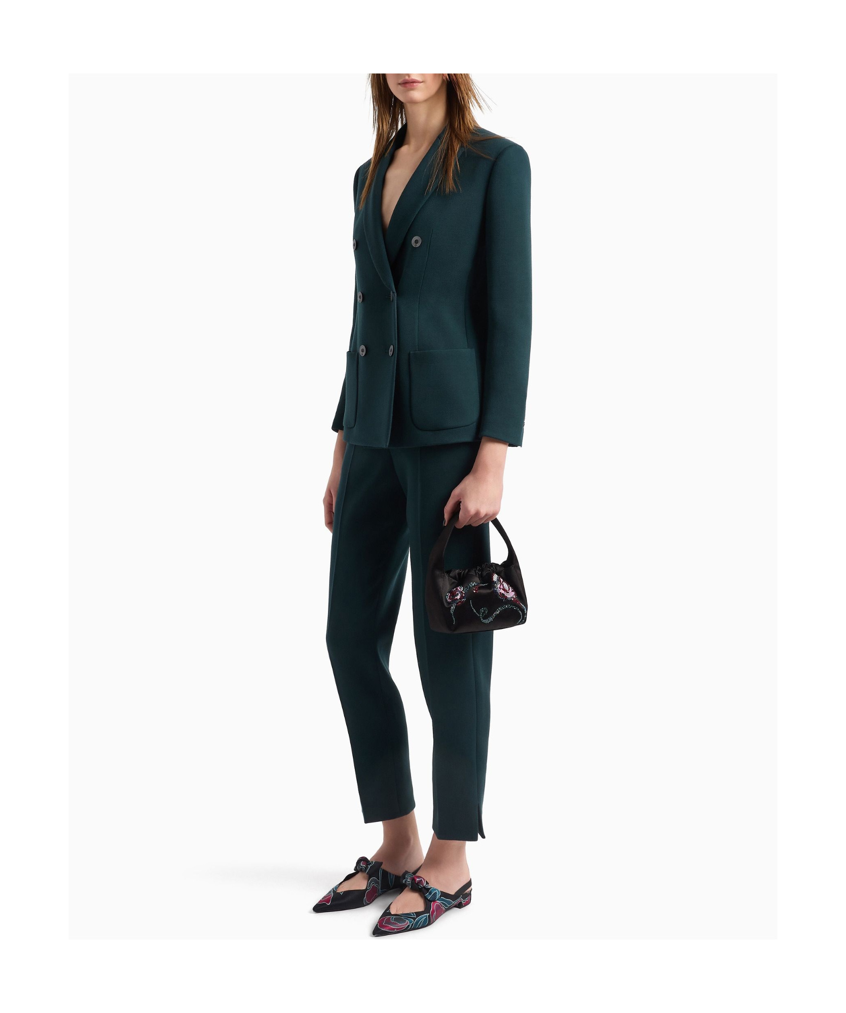 Giorgio Armani Double-breasted Stretch Wool Blazer Jacket In Green