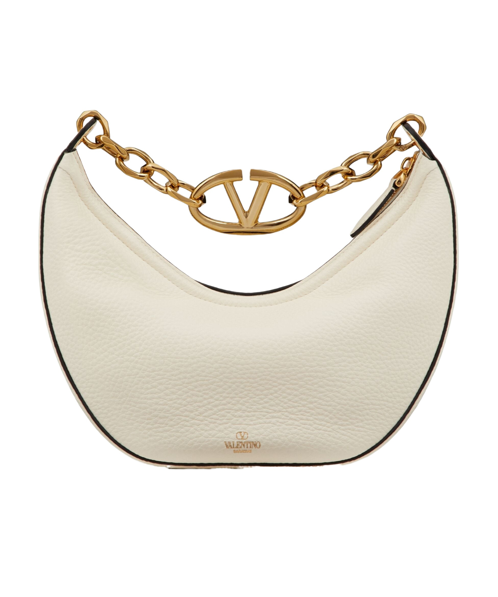 VALENTINO GARAVANI SMALL VLOGO MOON HOBO BAG IN GRAINY CALFSKIN WITH CHAIN