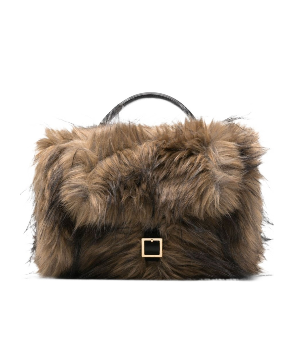 Sacai Mini Handbag With Faux Fur Texture In Sand