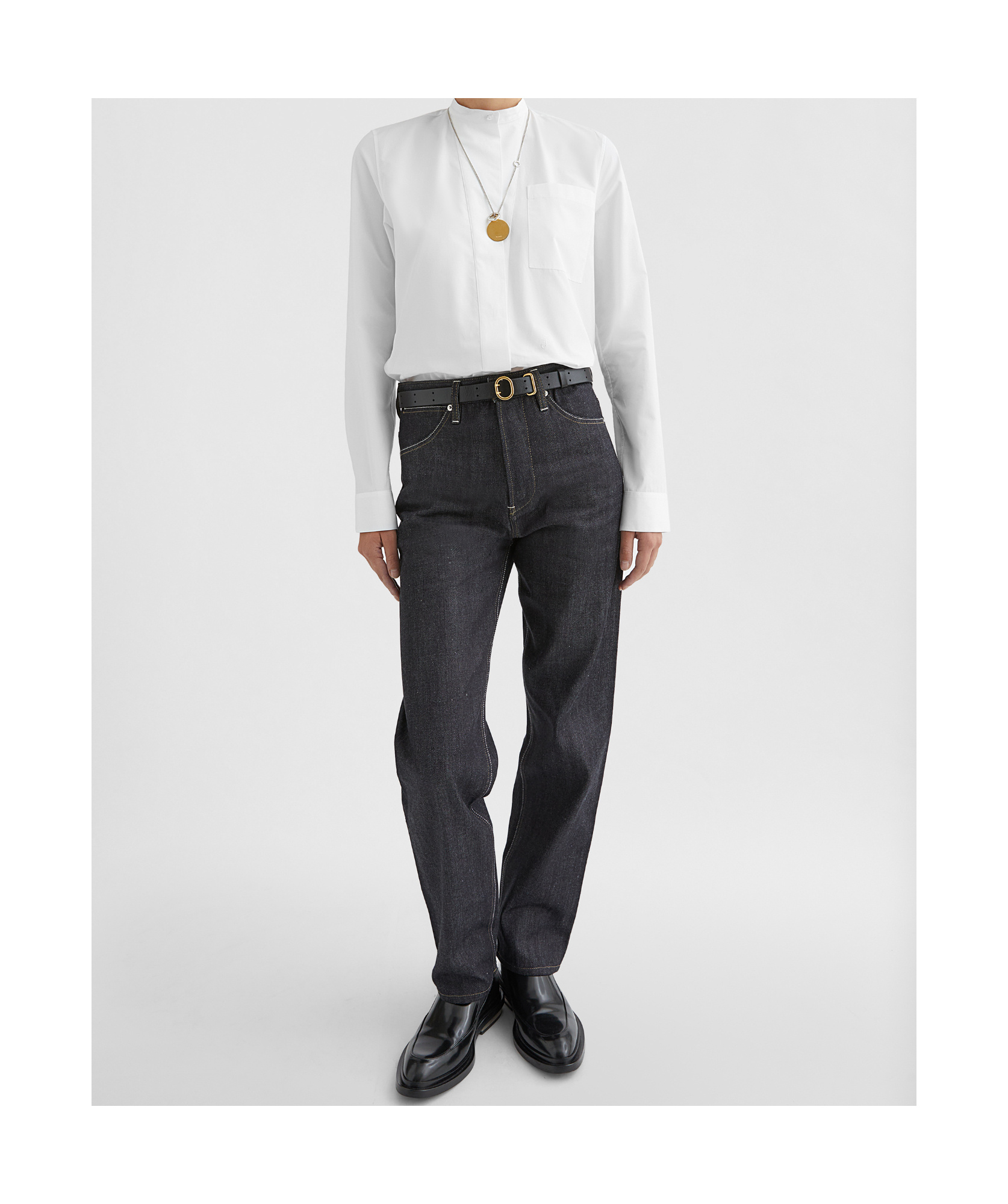Jil Sander Long-sleeved Poplin Stand-collar Shirt In White